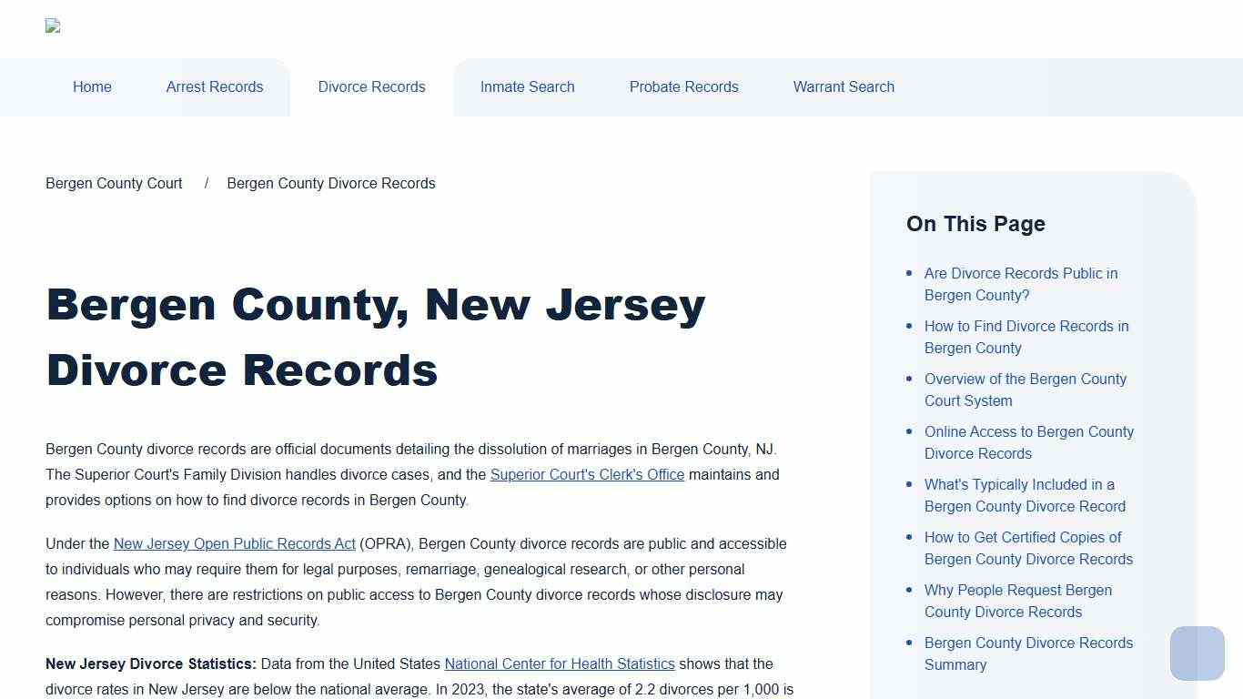 Bergen County Divorce Records Search | Bergen County Court